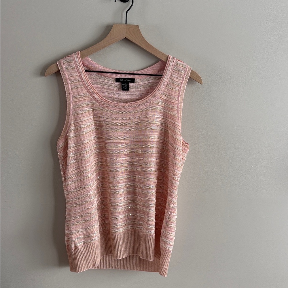 St. John • Pink and Gold Striped Knit Tank